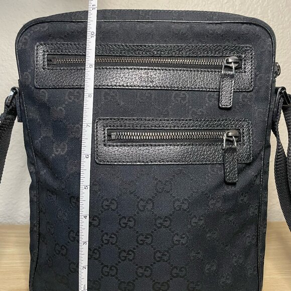 Gucci Authentic Vintage Black Canvas Crossbody Messenger Bag Leather Trim - Picture 5 of 16